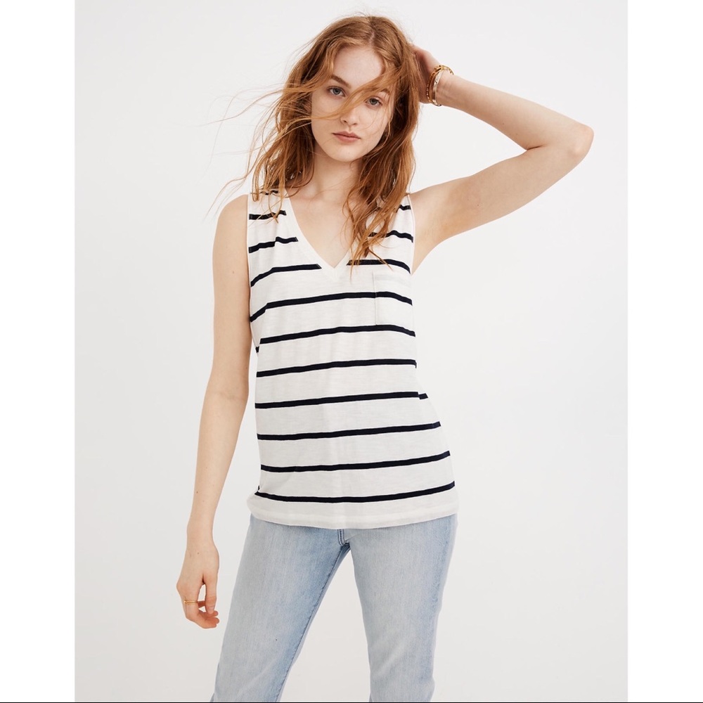 Madewell Whisper Cotton V-Neck Pocket Tank Stripe